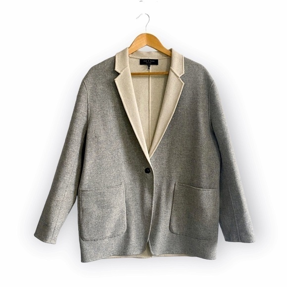 Rag and Bone Mica Wool Felt Reversible Blazer, Gray/Ivory, Size 12 - Picture 3 of 15